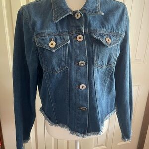 Deja Bleu Short Denim Jacket with Frayed Edges Women's Size Large